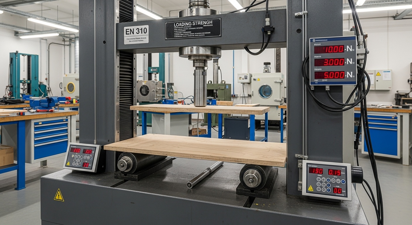 EN 310 measures the panel's modulus of rupture and modulus of elasticity, both parallel and perpendicular to the face grain