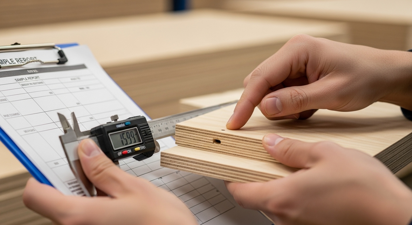 Quality control on arrival should include checking for core gaps, veneers with no overlap or holes