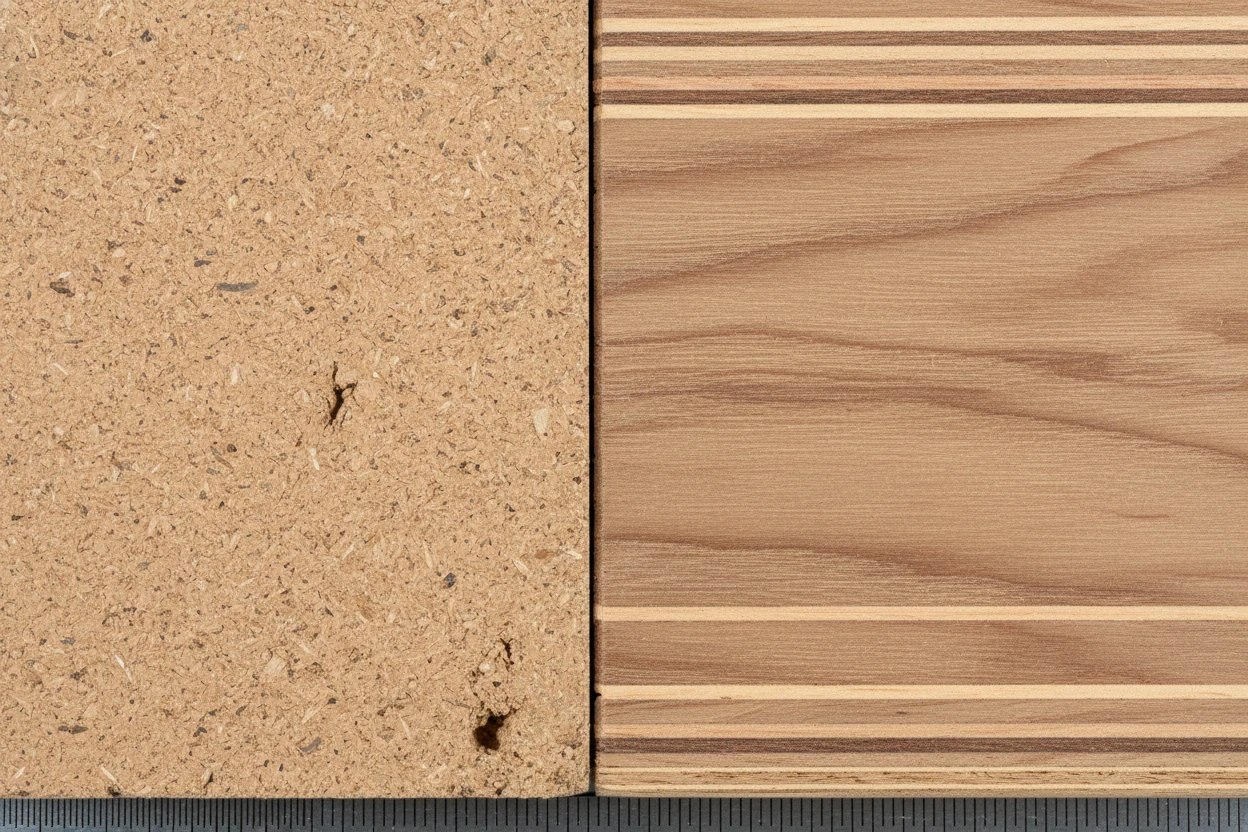 Close-up-cross-section-comparison-of-particle-board-vs-plywood