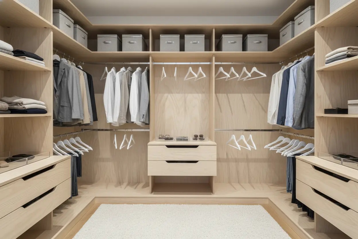 Custom-walk-in-closet-system-made-from-birch-plywood