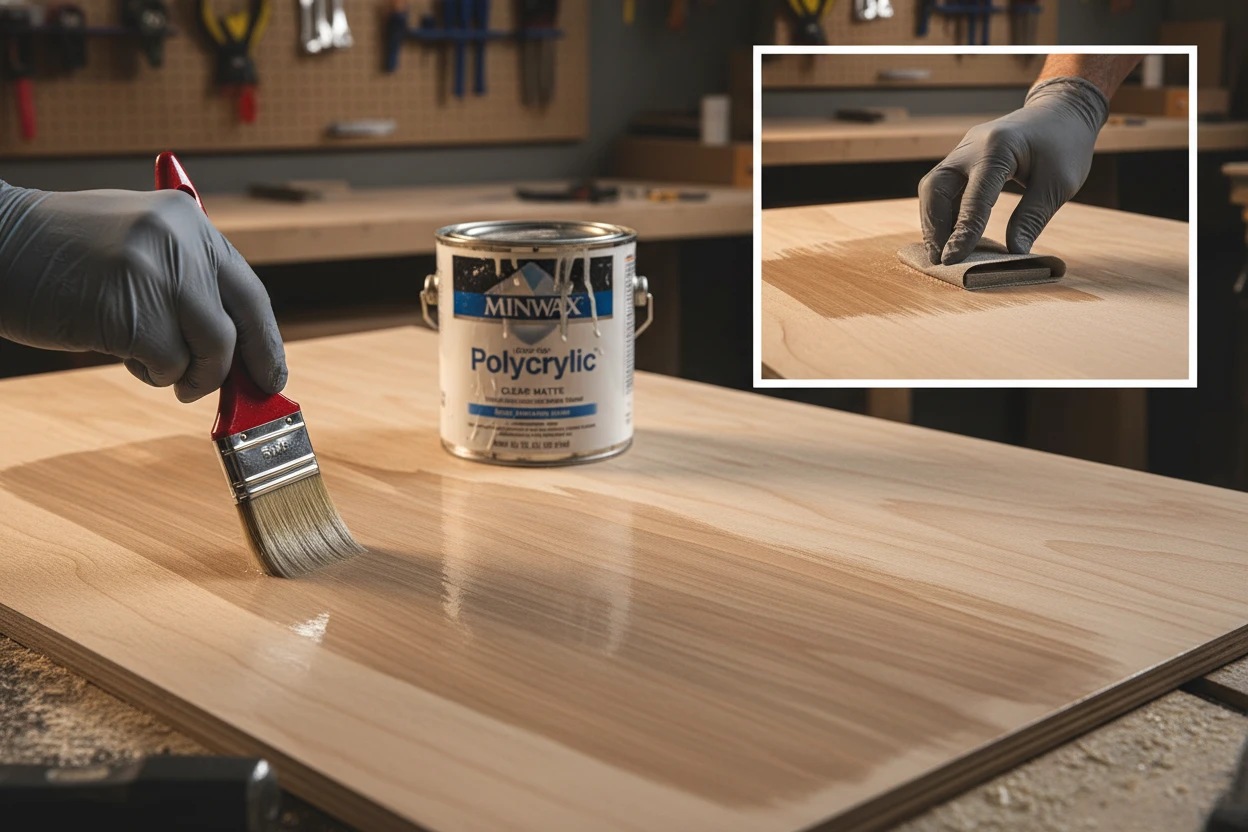 applying-polyurethane-topcoat-to-birch-plywood-using-brush-technique