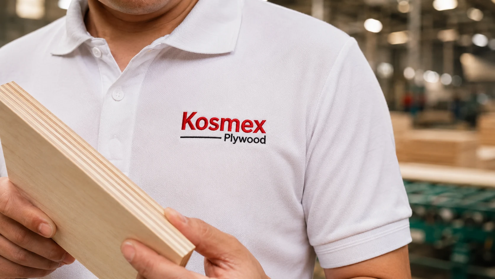 Kosmex warehouse workers palletizing birch plywood for export to EU and US cabinet manufacturers